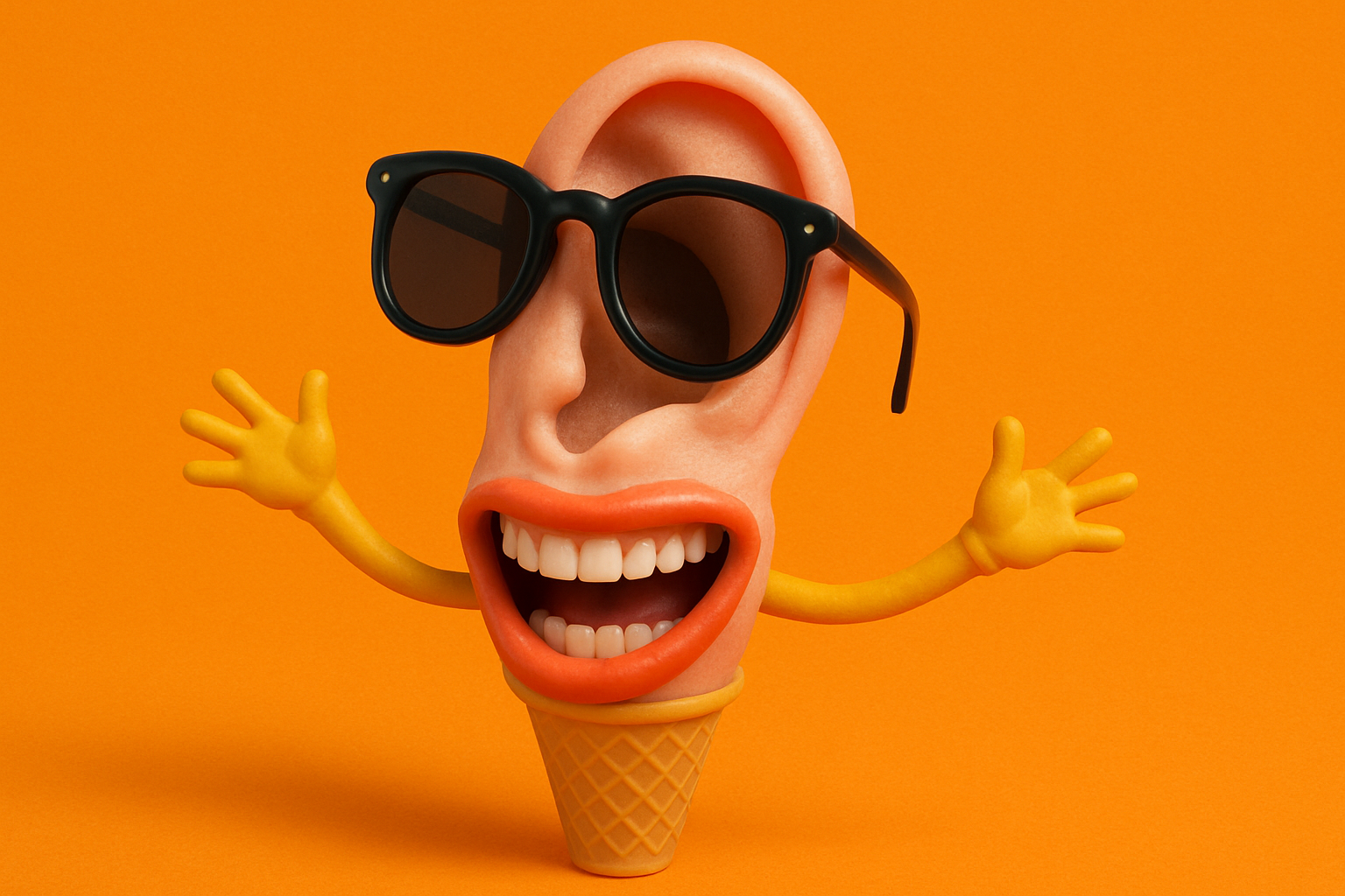 offbeat strange and weird marketing do not use any words in the image make the overall image happy and bright with the color orange in the background-1