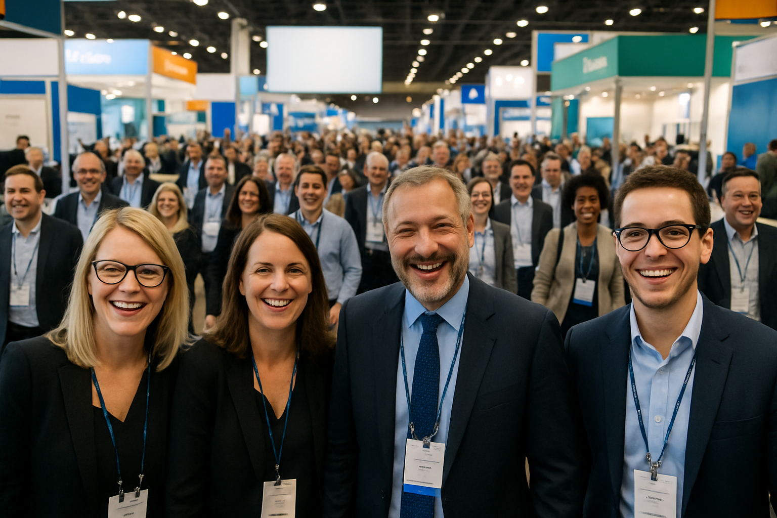 trade show with a lot of smiling people