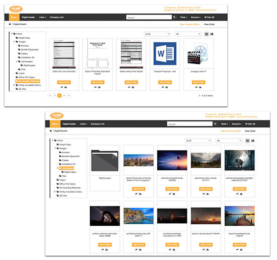 Screenshots of digital asset management software by Boingo Graphics