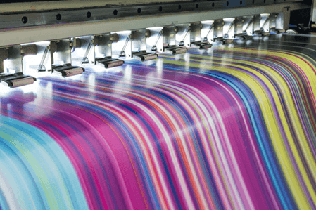 Digital printer with rainbow colors printing graphic